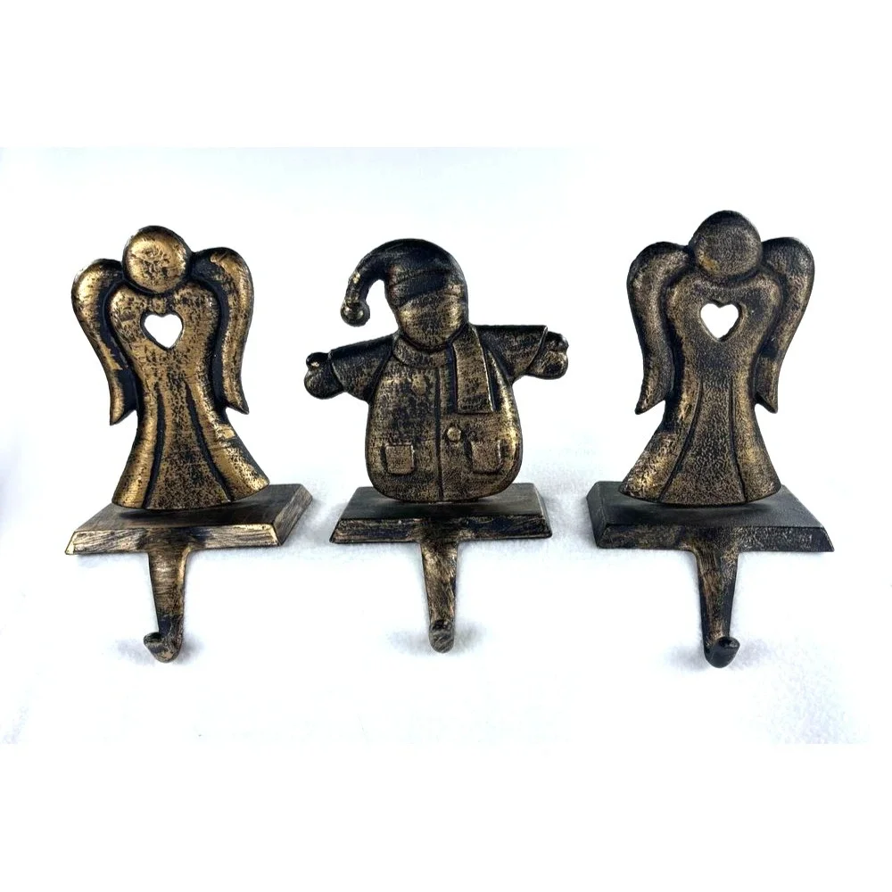Metal Stocking Hangers LOT of 4 Angel Santa Bronze Brass Christmas Décor Holiday